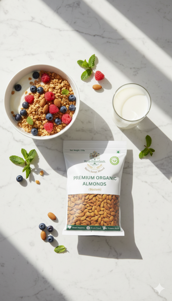 Premium California Organic Almonds (Badam) - Crunchy & Nutritious