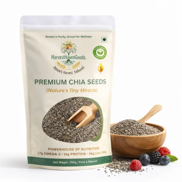 HarvestHavenGoods premium chia seeds pack rich in omega 3 protein and fiber pure and natural superfood