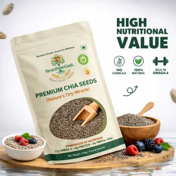 HarvestHavenGoods chia seeds high nutritional value no chemicals 100 percent natural omega 3