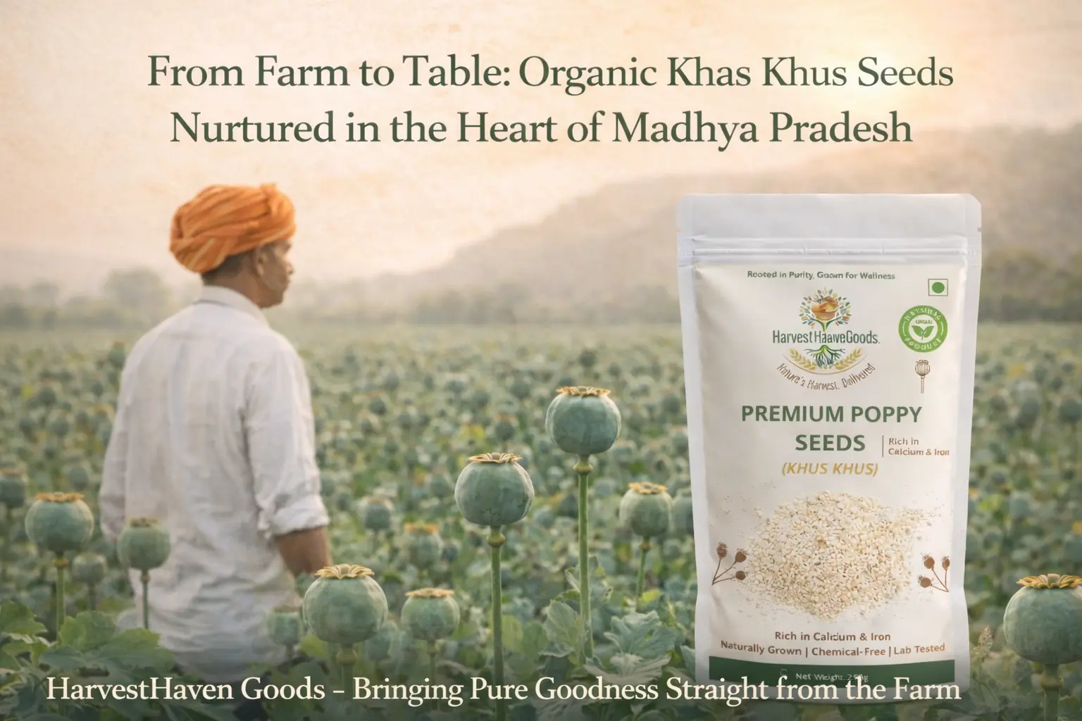 Poppy plant field farm in Madhya Pradesh India – organic khas khas cultivation | HarvestHavenGoods
