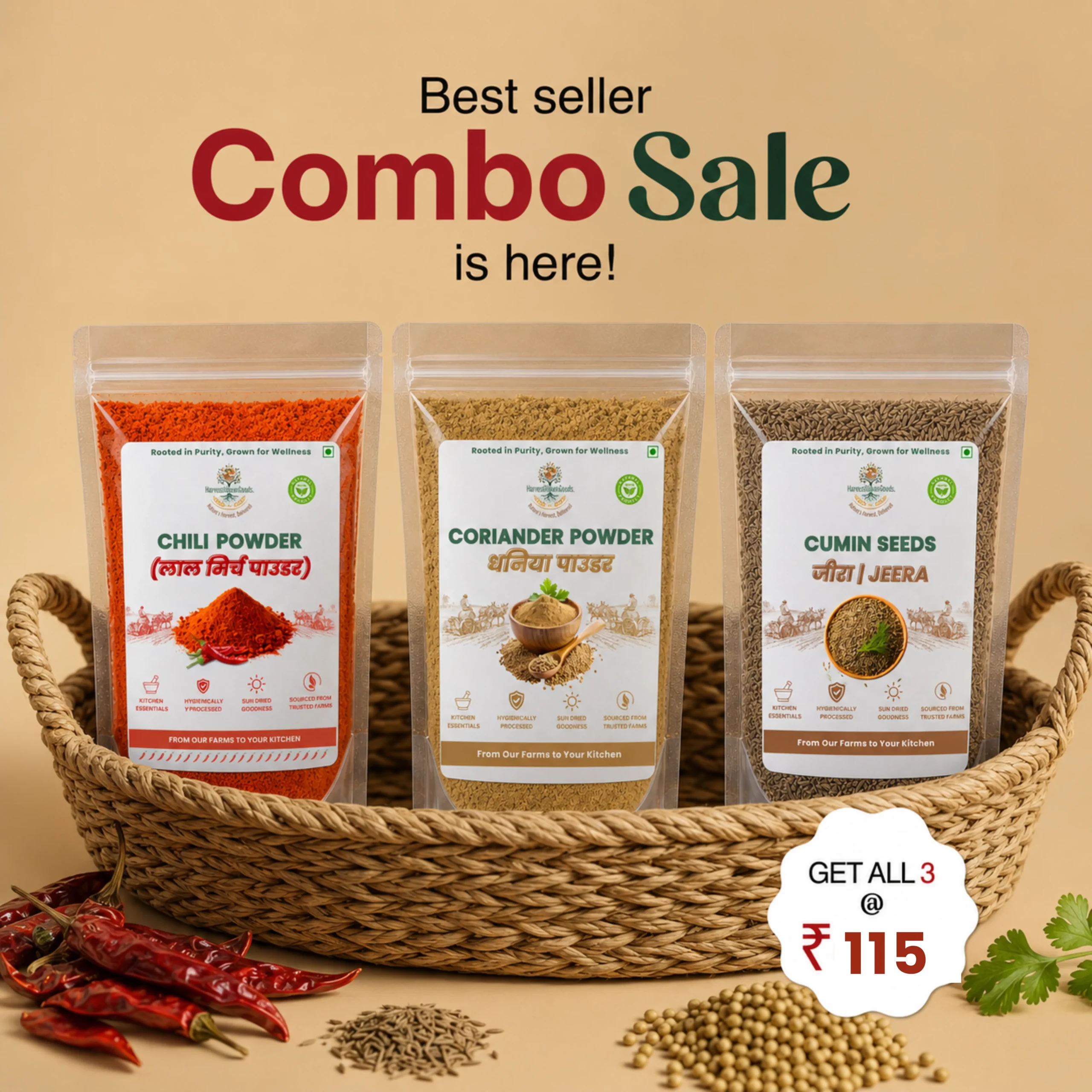 Premium Jeera Ajwain Rai Combo Pack 100g each – HarvestHavenGoods